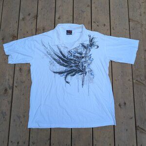 Vintage Miami Ink Gothic Wing & Cross Polo Shirt – Men’s XXL White